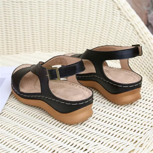 zevanjewel Wedges for Women Open Toe Leather Sandals Platform Wedge Sandals Ankle Strap Dress Shoes Comfortable Low Heels Summer ShoesBlack