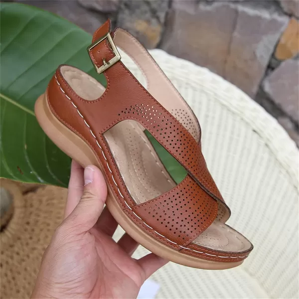 zevanjewel Wedges for Women Open Toe Leather Sandals Platform Wedge Sandals Ankle Strap Dress Shoes Comfortable Low Heels Summer ShoesBrown