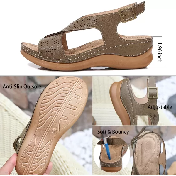 zevanjewel Wedges for Women Open Toe Leather Sandals Platform Wedge Sandals Ankle Strap Dress Shoes Comfortable Low Heels Summer ShoesKhaki