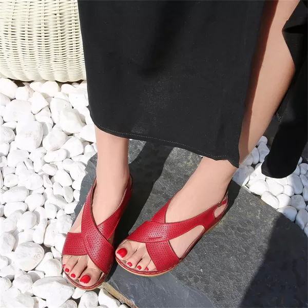 zevanjewel Wedges for Women Open Toe Leather Sandals Platform Wedge Sandals Ankle Strap Dress Shoes Comfortable Low Heels Summer ShoesRed
