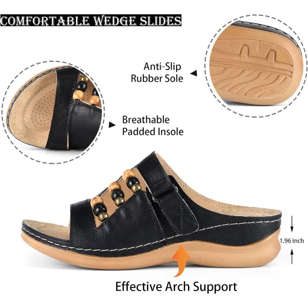 zevanjewel Womens Sandals Comfortable Wedges Open Toe Sandals Platform Slides Bohemian Beach Sandals Slip On Wedge Sandals Summer Casual Shoes for WomenBlack