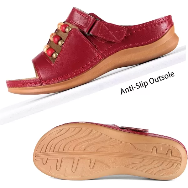 zevanjewel Womens Sandals Comfortable Wedges Open Toe Sandals Platform Slides Bohemian Beach Sandals Slip On Wedge Sandals Summer Casual Shoes for WomenRed