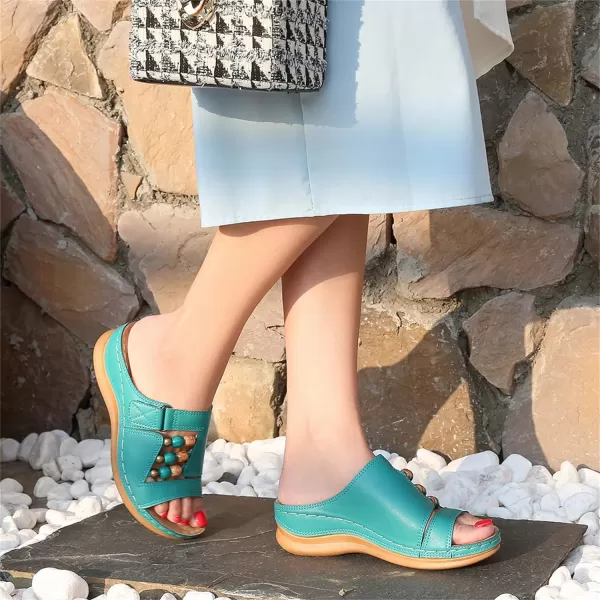 zevanjewel Womens Sandals Comfortable Wedges Open Toe Sandals Platform Slides Bohemian Beach Sandals Slip On Wedge Sandals Summer Casual Shoes for WomenGreen