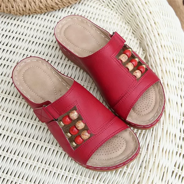 zevanjewel Womens Sandals Comfortable Wedges Open Toe Sandals Platform Slides Bohemian Beach Sandals Slip On Wedge Sandals Summer Casual Shoes for WomenRed