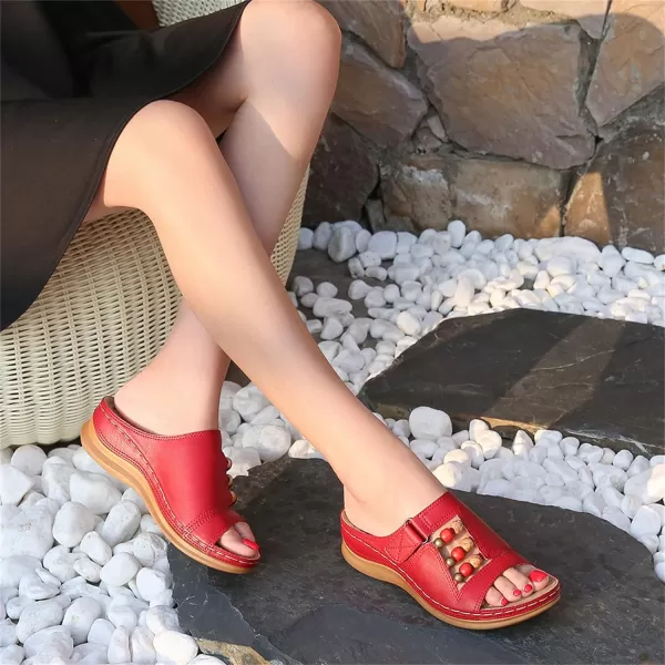 zevanjewel Womens Sandals Comfortable Wedges Open Toe Sandals Platform Slides Bohemian Beach Sandals Slip On Wedge Sandals Summer Casual Shoes for WomenRed