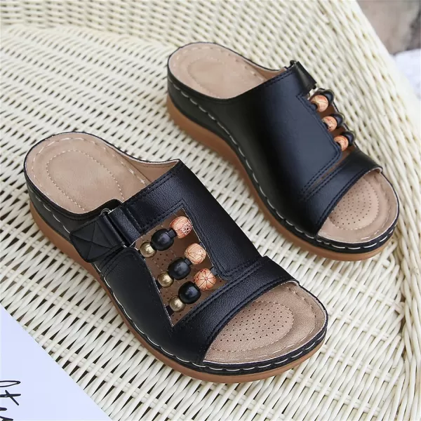 zevanjewel Womens Sandals Comfortable Wedges Open Toe Sandals Platform Slides Bohemian Beach Sandals Slip On Wedge Sandals Summer Casual Shoes for WomenBlack