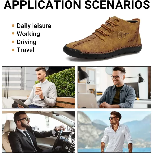 Dacomfy Mens Shoes Mens Ankle Boots Leather Casual Loafers Shoes Work Boots for Men Lace Up Chukka Dress Boot Motorcycle Walking Boot Shoes for Office Outdoor Black Brown Khaki GreenBrown