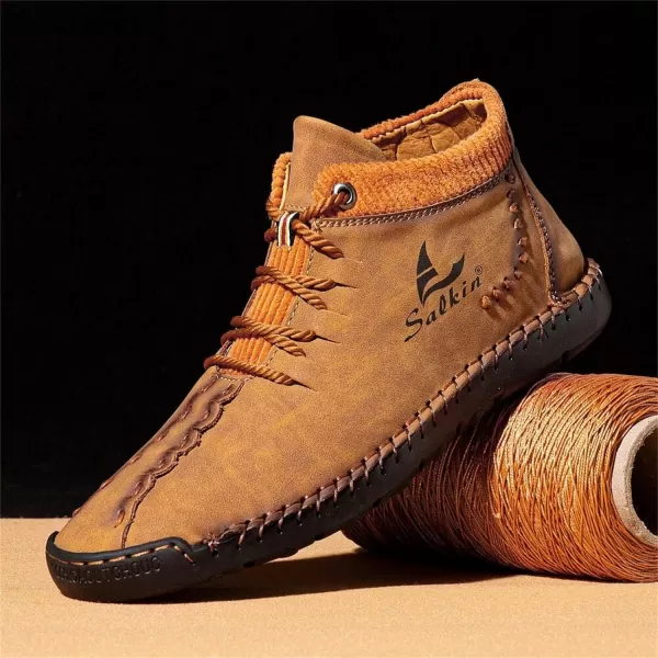 Dacomfy Mens Shoes Mens Ankle Boots Leather Casual Loafers Shoes Work Boots for Men Lace Up Chukka Dress Boot Motorcycle Walking Boot Shoes for Office Outdoor Black Brown Khaki GreenBrowna