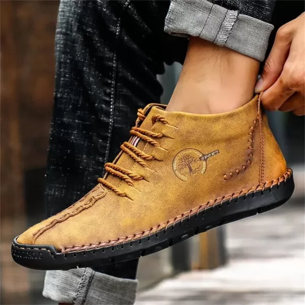 Dacomfy Mens Shoes Mens Ankle Boots Leather Casual Loafers Shoes Work Boots for Men Lace Up Chukka Dress Boot Motorcycle Walking Boot Shoes for Office Outdoor Black Brown Khaki GreenBrown