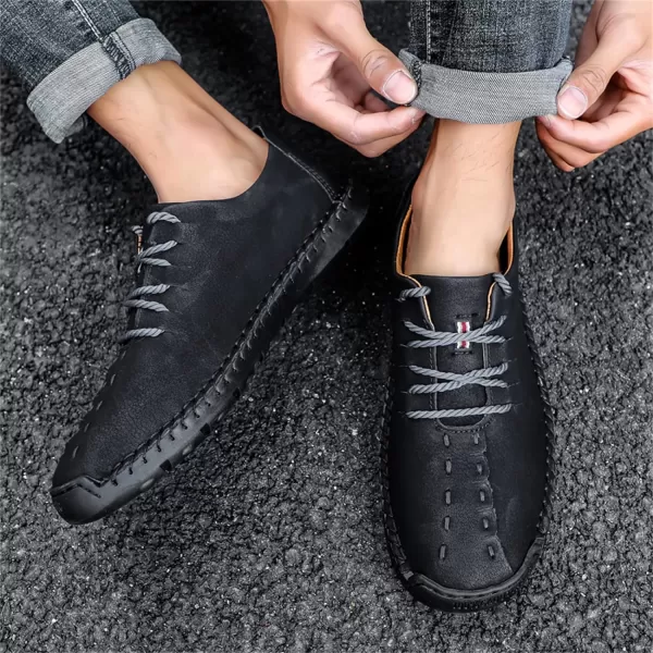 Lazzy Mens Casual Leather Shoes Slip On Loafers Driving Shoes Comfortable Business Office Oxfords for MenBlack