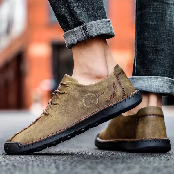 Lazzy Mens Casual Leather Shoes Slip On Loafers Driving Shoes Comfortable Business Office Oxfords for MenKhaki