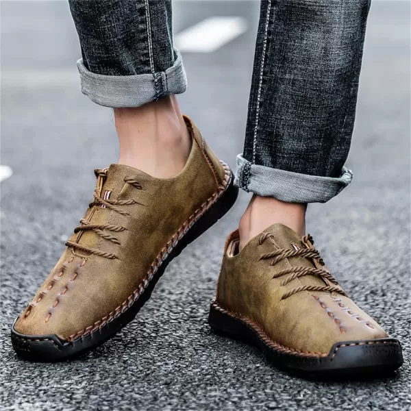Lazzy Mens Casual Leather Shoes Slip On Loafers Driving Shoes Comfortable Business Office Oxfords for MenKhaki