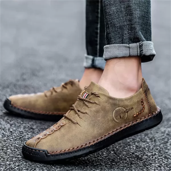 Lazzy Mens Casual Leather Shoes Slip On Loafers Driving Shoes Comfortable Business Office Oxfords for MenKhaki