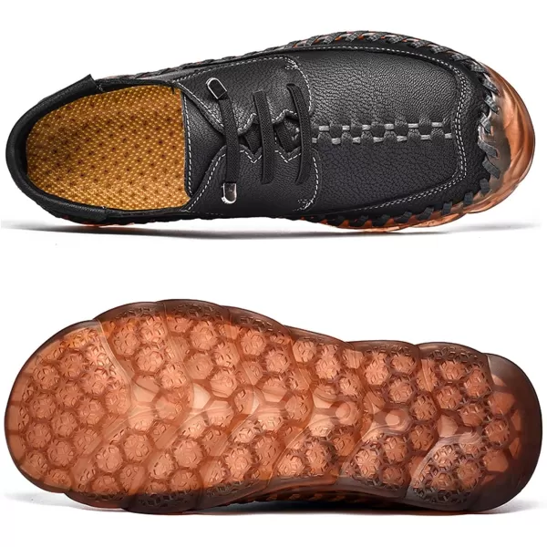 Lazzy Mens Slip On Shoes Casual Loafers Lace Up Leather Driving Shoes for MenBlack