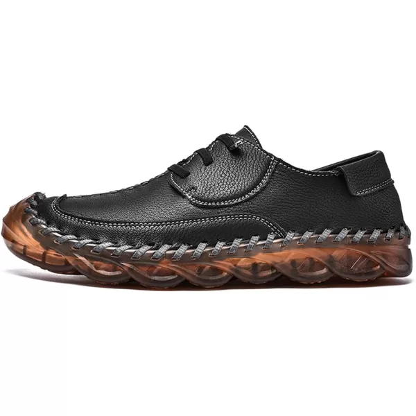 Lazzy Mens Slip On Shoes Casual Loafers Lace Up Leather Driving Shoes for MenBlack