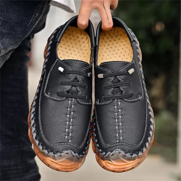 Lazzy Mens Slip On Shoes Casual Loafers Lace Up Leather Driving Shoes for MenBlack