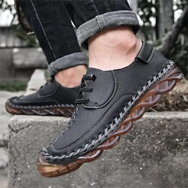 Lazzy Mens Slip On Shoes Casual Loafers Lace Up Leather Driving Shoes for MenBlack