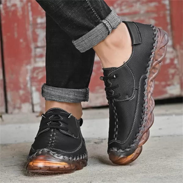 Lazzy Mens Slip On Shoes Casual Loafers Lace Up Leather Driving Shoes for MenBlack