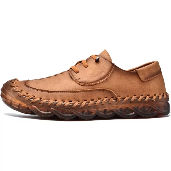 Lazzy Mens Slip On Shoes Casual Loafers Lace Up Leather Driving Shoes for MenBrown