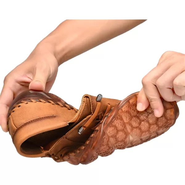 Lazzy Mens Slip On Shoes Casual Loafers Lace Up Leather Driving Shoes for MenBrown