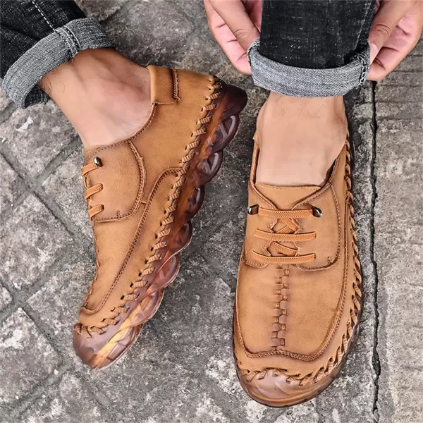 Lazzy Mens Slip On Shoes Casual Loafers Lace Up Leather Driving Shoes for MenBrown