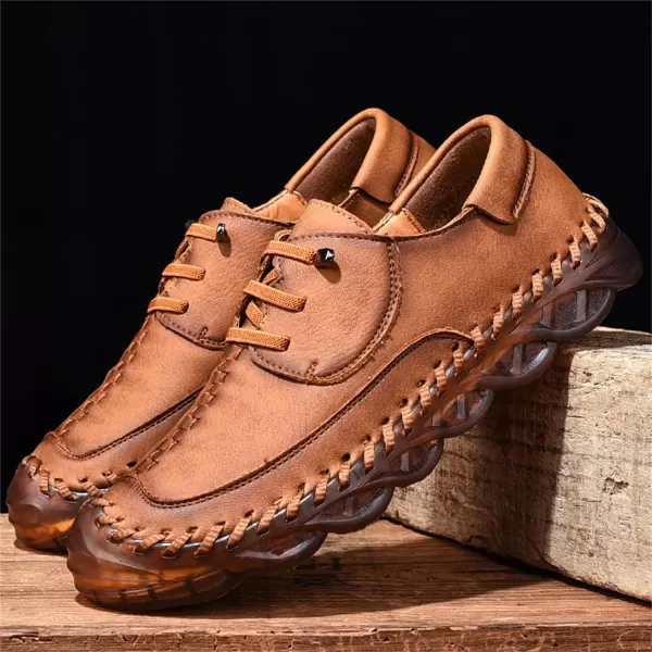 Lazzy Mens Slip On Shoes Casual Loafers Lace Up Leather Driving Shoes for MenBrown