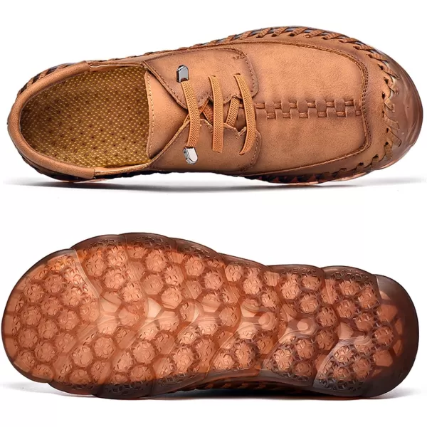 Lazzy Mens Slip On Shoes Casual Loafers Lace Up Leather Driving Shoes for MenBrown