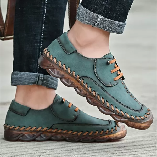 Lazzy Mens Slip On Shoes Casual Loafers Lace Up Leather Driving Shoes for MenGreen
