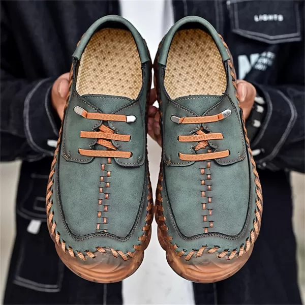 Lazzy Mens Slip On Shoes Casual Loafers Lace Up Leather Driving Shoes for MenGreen