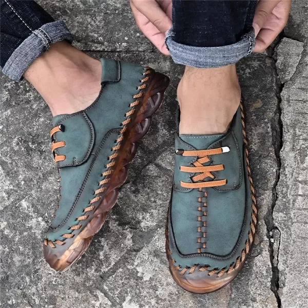 Lazzy Mens Slip On Shoes Casual Loafers Lace Up Leather Driving Shoes for MenGreen