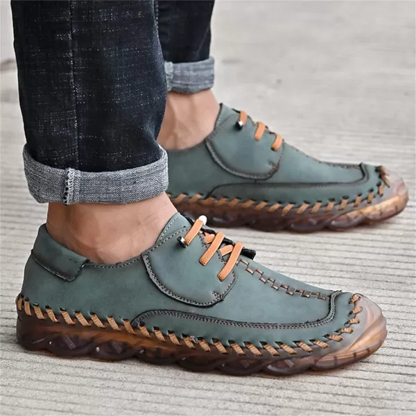 Lazzy Mens Slip On Shoes Casual Loafers Lace Up Leather Driving Shoes for MenGreen