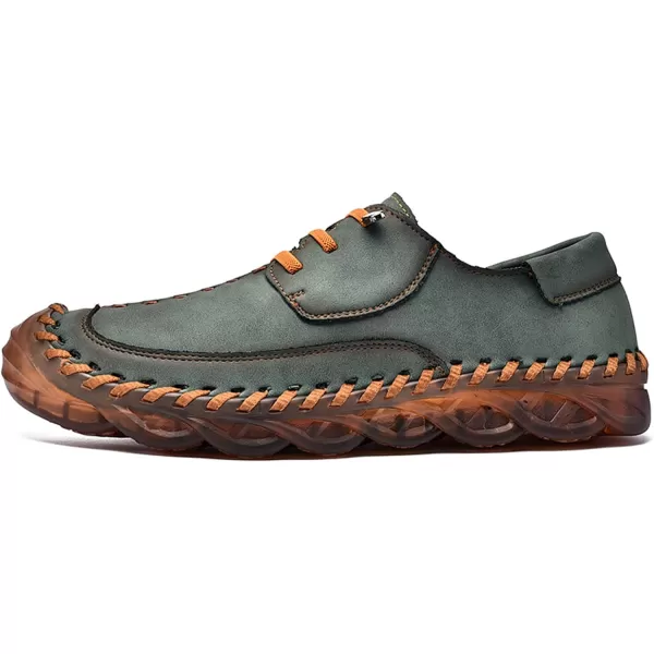 Lazzy Mens Slip On Shoes Casual Loafers Lace Up Leather Driving Shoes for MenGreen