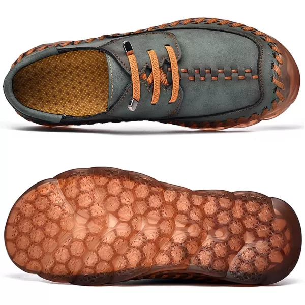Lazzy Mens Slip On Shoes Casual Loafers Lace Up Leather Driving Shoes for MenGreen