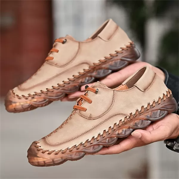 Lazzy Mens Slip On Shoes Casual Loafers Lace Up Leather Driving Shoes for MenKhaki