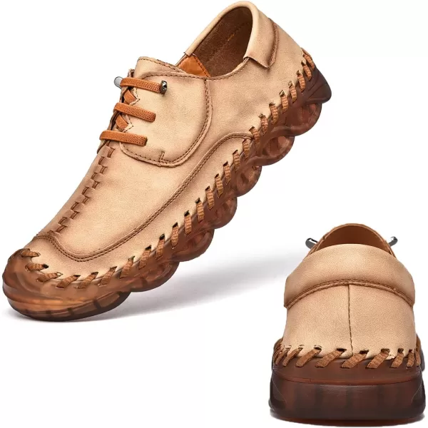 Lazzy Mens Slip On Shoes Casual Loafers Lace Up Leather Driving Shoes for MenKhaki