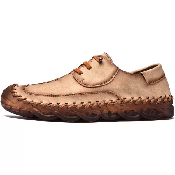 Lazzy Mens Slip On Shoes Casual Loafers Lace Up Leather Driving Shoes for MenKhaki