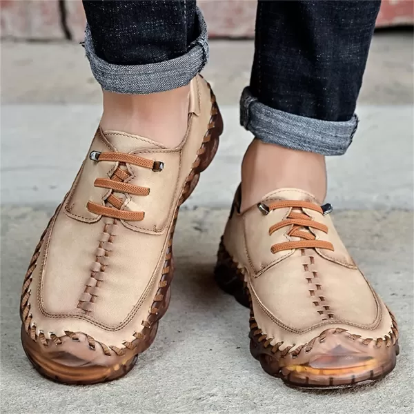 Lazzy Mens Slip On Shoes Casual Loafers Lace Up Leather Driving Shoes for MenKhaki
