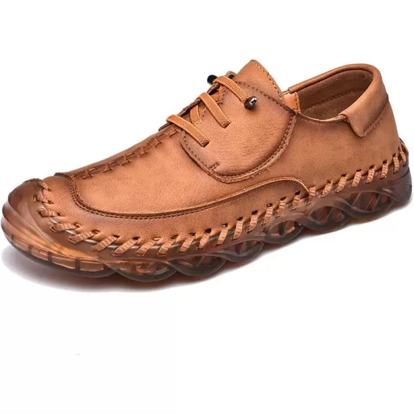Lazzy Mens Slip On Shoes Casual Loafers Lace Up Leather Driving Shoes for MenBrown