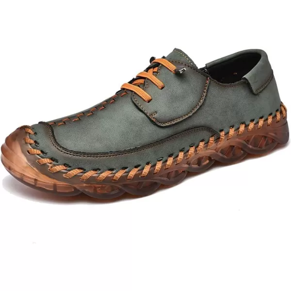 Lazzy Mens Slip On Shoes Casual Loafers Lace Up Leather Driving Shoes for MenGreen