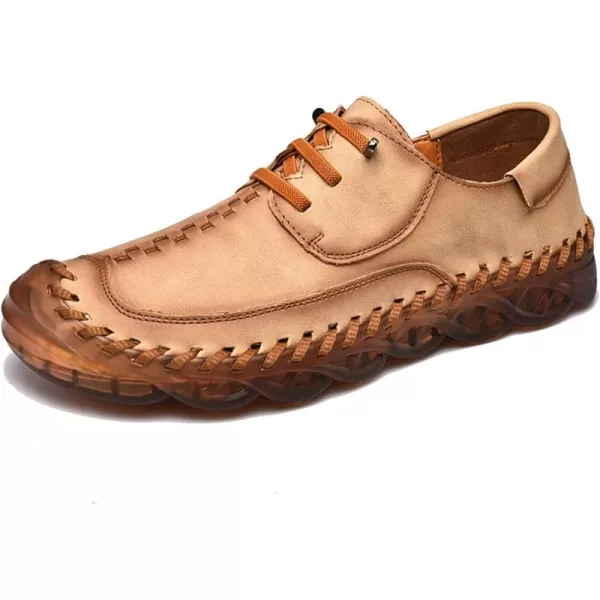 Lazzy Mens Slip On Shoes Casual Loafers Lace Up Leather Driving Shoes for MenKhaki