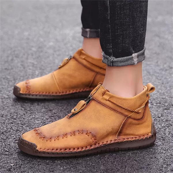 Dacomfy Casual Shoes for Men Pu Leather Chukka Boots Hand Stiching Mens Boots Fashion Sneakers Comfy Flat Outdoor Walking Driving Shoes Black Brown Blue GreenBrown