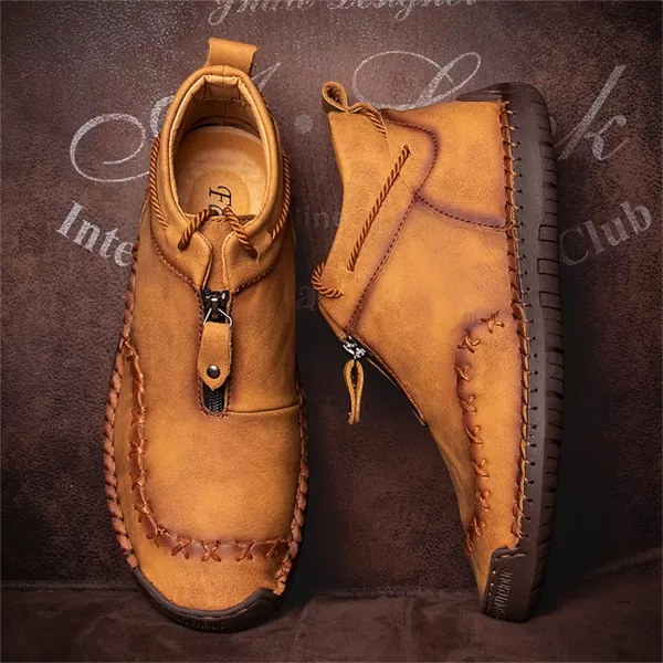 Dacomfy Casual Shoes for Men Pu Leather Chukka Boots Hand Stiching Mens Boots Fashion Sneakers Comfy Flat Outdoor Walking Driving Shoes Black Brown Blue GreenBrown
