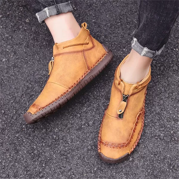 Dacomfy Casual Shoes for Men Pu Leather Chukka Boots Hand Stiching Mens Boots Fashion Sneakers Comfy Flat Outdoor Walking Driving Shoes Black Brown Blue GreenBrown