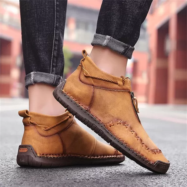 Dacomfy Casual Shoes for Men Pu Leather Chukka Boots Hand Stiching Mens Boots Fashion Sneakers Comfy Flat Outdoor Walking Driving Shoes Black Brown Blue GreenBrown