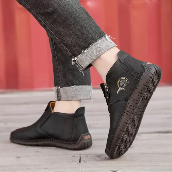 Dacomfy Mens Shoes Casual Slip On Loafers Chukka Ankle Boots Comfortable Leather Boots Outdoor Walking Driving Shoes for MenBlack
