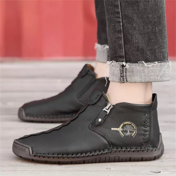 Dacomfy Mens Shoes Casual Slip On Loafers Chukka Ankle Boots Comfortable Leather Boots Outdoor Walking Driving Shoes for MenBlack
