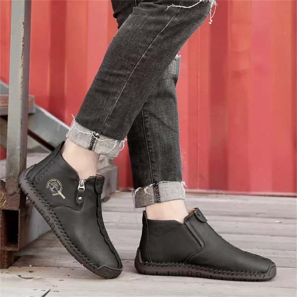 Dacomfy Mens Shoes Casual Slip On Loafers Chukka Ankle Boots Comfortable Leather Boots Outdoor Walking Driving Shoes for MenBlack