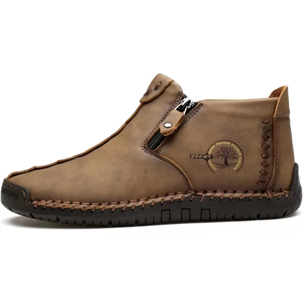 Dacomfy Mens Shoes Casual Slip On Loafers Chukka Ankle Boots Comfortable Leather Boots Outdoor Walking Driving Shoes for MenKhaki