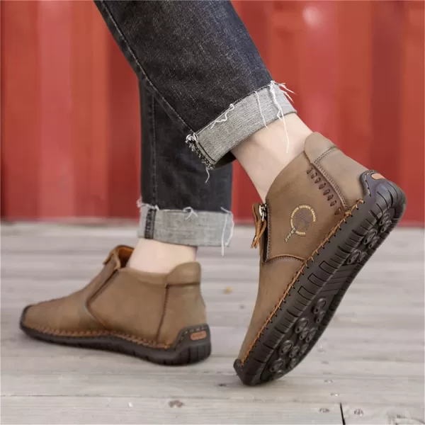Dacomfy Mens Shoes Casual Slip On Loafers Chukka Ankle Boots Comfortable Leather Boots Outdoor Walking Driving Shoes for MenKhaki