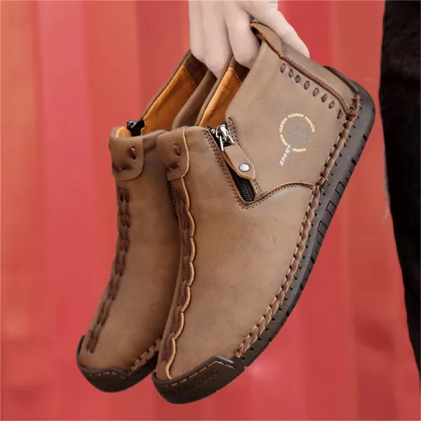 Dacomfy Mens Shoes Casual Slip On Loafers Chukka Ankle Boots Comfortable Leather Boots Outdoor Walking Driving Shoes for MenKhaki